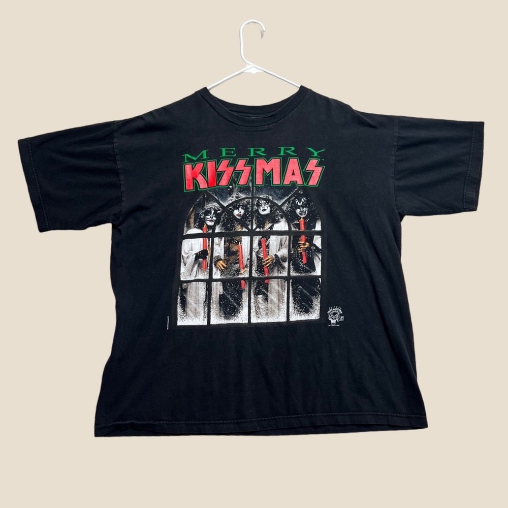 Vintage 1997 KISS Merry Kissmas Band T-Shirt Mens XL Black Cronies Made in USA
